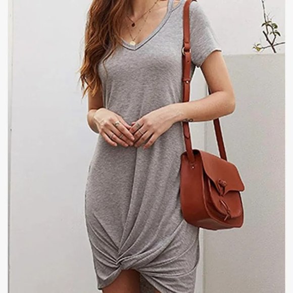 Dresses & Skirts - NEW| Midi Cold Shoulders Twist Knot T-Shirt Dress